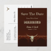 Rustikaler Hochzeitssender Western Bull Skull Save Postkarte (Vorne/Hinten)