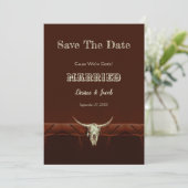 Rustikaler Hochzeitssender Western Bull Skull Save The Date (Stehend Vorderseite)