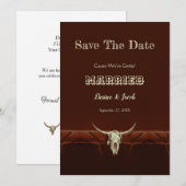 Rustikaler Hochzeitssender Western Bull Skull Save The Date (Vorne/Hinten)