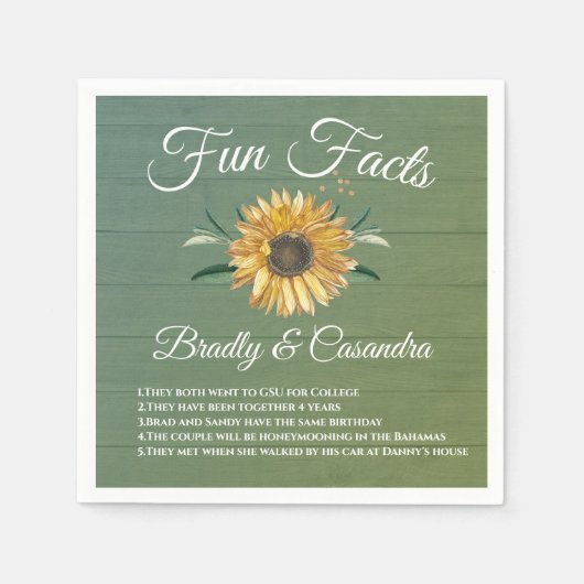 Rustikaler Hochzeitsspass: Sonnenblumen, Grünes Ho Serviette (Vorderseite)