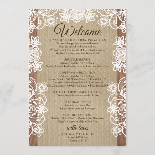 Rustikaler Hochzeitstag - Begrüßung Programm (Vorderseite)