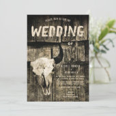 Rustikaler Hochzeitstag Western Rodeo Sepia Bull S Einladung (Stehend Vorderseite)
