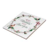 Rustikaler Holly Berry Wreath mit Bird Holiday Fliese (Seite)