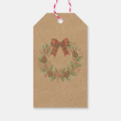 Rustikaler Holly Wreath Red Black Checkered Bow Geschenkanhänger (Rückseite)