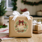 Rustikaler Holly Wreath Red Black Checkered Bow Runder Aufkleber