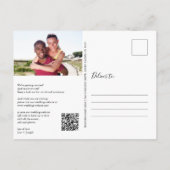 Rustikaler Holz-Foto-QR-Code Save-the-Date Postkarte (Rückseite)