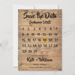 Rustikaler Holz Gold Liebes Herz Kalender Termin s Save The Date