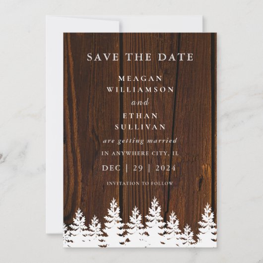 Rustikaler Holz Herbst Winter Hochzeit QR Code Save The Date (Vorderseite)