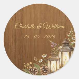 Rustikaler Holz-Hochzeitsaufkleber Briefumschlag S Runder Aufkleber