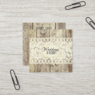 Rustikaler Holz-Hochzeitsplaner Vintage-Blumen-Spi Quadratische Visitenkarte