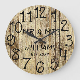 Rustikaler Holz Hochzeitstag für Herrn und Frau Große Wanduhr