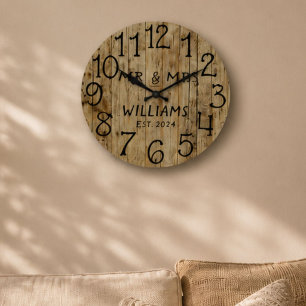 Rustikaler Holz Hochzeitstag für Herrn und Frau Große Wanduhr