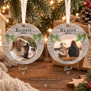 Rustikaler Holz-Hund-Haustier 2 Fotos Weihnachten Ornament