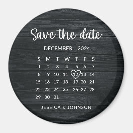 Rustikaler Holz-Kalender Hochzeit Magnet zum Merke