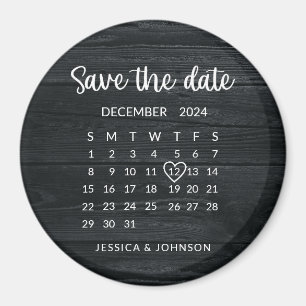 Rustikaler Holz-Kalender Hochzeit Magnet zum Merke