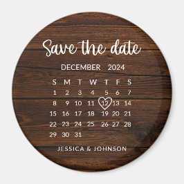Rustikaler Holz-Kalender-Hochzeit Magnet zum 'Save