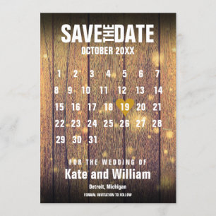 Rustikaler Holz-Kalender Save-the-Date Einladung