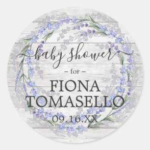 Rustikaler Holz-Lavendel-Blumenkranz Baby Shower Runder Aufkleber