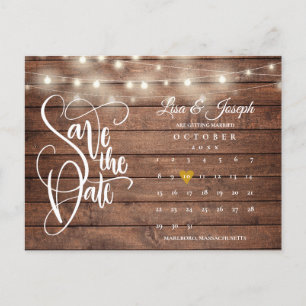 Rustikaler Holz-Lichter-Kalender QR-Code Save-the- Ankündigungspostkarte