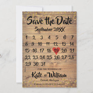 Rustikaler Holz-Liebes-Herz-Kalender Termin vormer Save The Date