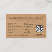 Rustikaler Holz QR-Code für Generalunternehmer Visitenkarte (Rückseite)