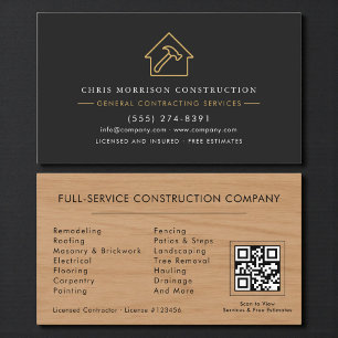Rustikaler Holz QR-Code für Generalunternehmer Visitenkarte