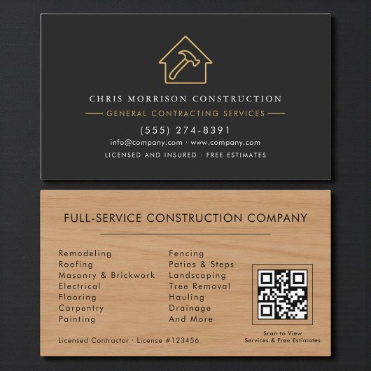 Rustikaler Holz QR-Code für Generalunternehmer Visitenkarte