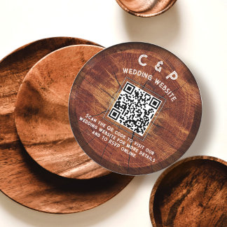Rustikaler Holz-QR-Code für Hochzeits-Einladung mi Feiertagskarte