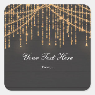 Rustikaler Holz- und Glam-Sparkling-Lichter Favor- Quadratischer Aufkleber