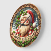 Rustikaler Holz-Weihnachtsmann Fröhlich Große Wanduhr (Winkel)