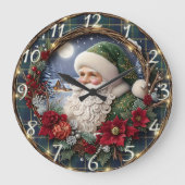Rustikaler Holz-Weihnachtsmann Fröhlich Große Wanduhr (Vorderseite)