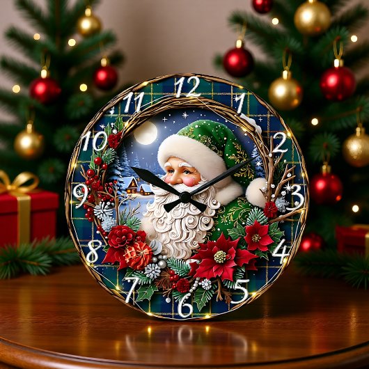 Rustikaler Holz-Weihnachtsmann Fröhlich Große Wanduhr