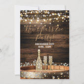 Rustikaler Holzbarrel Lights Champagner Silvester Einladung (Vorderseite)