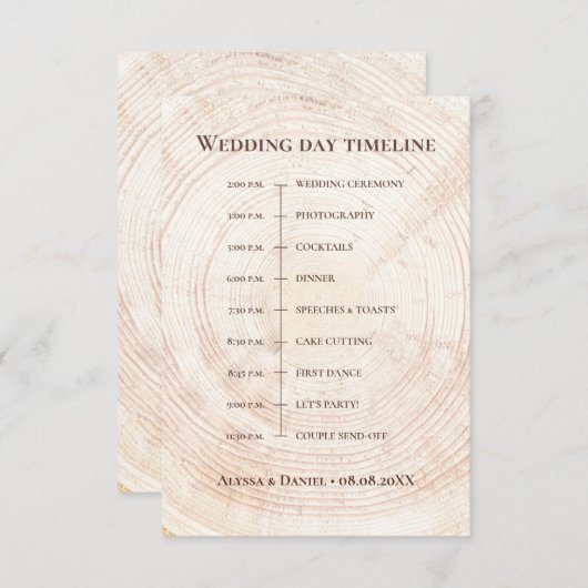 Rustikaler Holzbaumschnitt Hochzeitstag Timeline Begleitkarte (Vorne/Hinten)