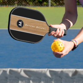 Rustikaler Holzbrauner Streifen auf schwarzem Mono Pickleball Schläger
