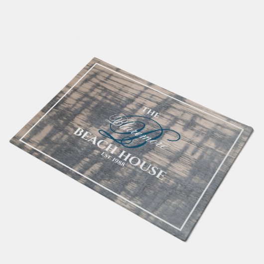 Rustikaler Holzeffekt von Beach House Blaues Anfan Fußmatte (Schrägansicht)