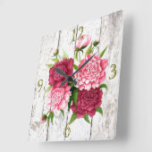 Rustikaler Holzeinschlag mit Peonies Wall Clock Quadratische Wanduhr (Winkel)