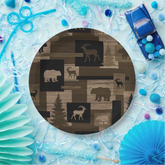 Rustikaler hölzerner Bärnelchmuster-Papier-Teller Pappteller (Party)