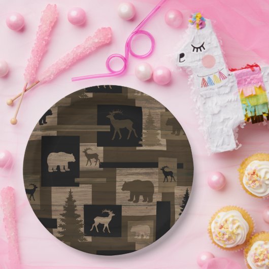 Rustikaler hölzerner Bärnelchmuster-Papier-Teller Pappteller (Party)