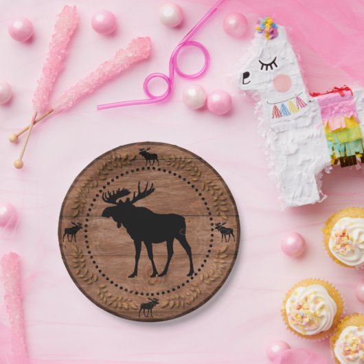 Rustikaler hölzerner Elchkreis-Papier-Teller Pappteller (Party)