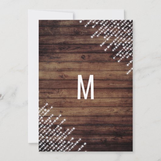 Rustikaler hölzerner hängender Diamant beleuchtet Einladung (Rückseite)