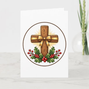 Rustikaler hölzerner Kreuz-Weihnachtsschmuck Karte