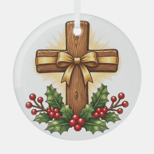 Rustikaler hölzerner Kreuz-Weihnachtsschmuck Ornament Aus Glas