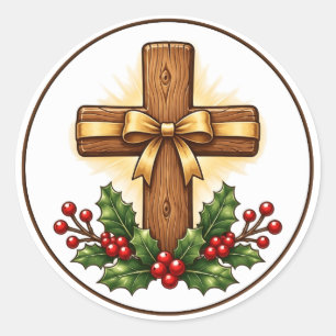 Rustikaler hölzerner Kreuz-Weihnachtsschmuck Runder Aufkleber