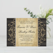 Rustikaler hölzerner mit Filigran geschmückter Tan Einladung (Stehend Vorderseite)