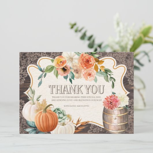 Rustikaler hölzerner Spitze-Fall danken Ihnen zu Dankeskarte (Stehend Vorderseite)