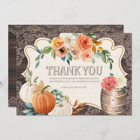 Rustikaler hölzerner Spitze-Fall danken Ihnen zu Dankeskarte (Vorne/Hinten)