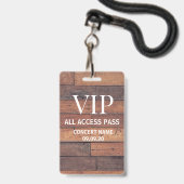 Rustikaler hölzerner VIP-All-Access-Pass mit indiv Ausweis (Vorderseite mit Lanyard)
