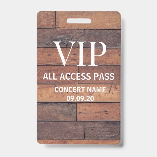 Rustikaler hölzerner VIP-All-Access-Pass mit indiv Ausweis (Vorderseite)