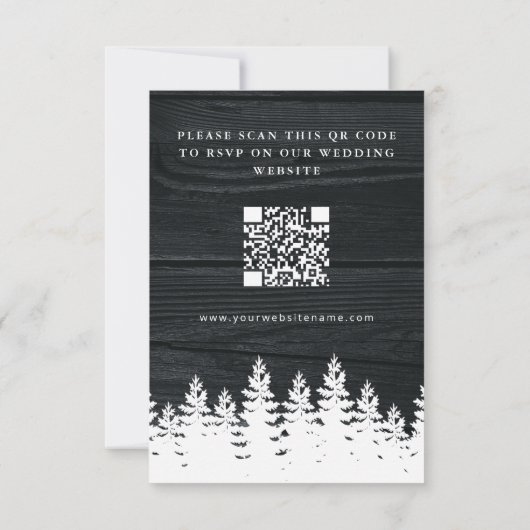Rustikaler Holzfall Herbst Winter Hochzeit QR Code RSVP Karte (Rückseite)